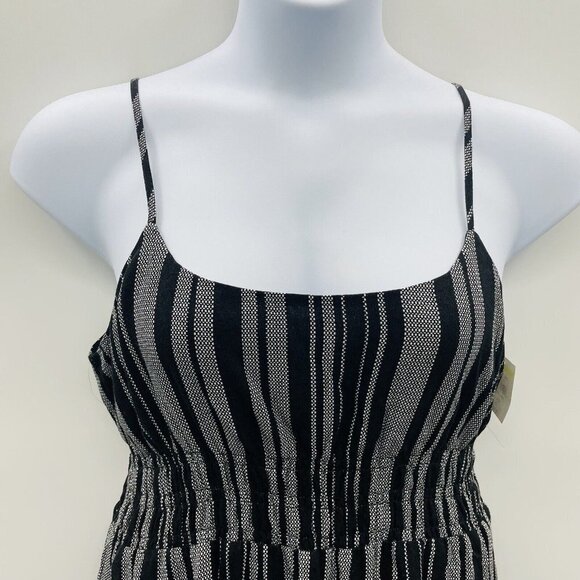 Caslon Womens Size Large Smocked Striped Maxi Dress with Side Slit in Black - Picture 3 of 9